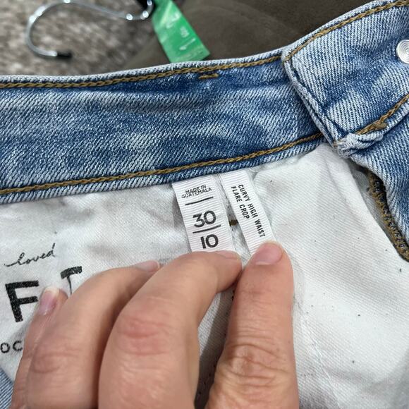 Loft Curvy High Rise Flare Crop Blue Jeans Raw Hem Stretch Denim Sz 30/10 - Picture 5 of 9